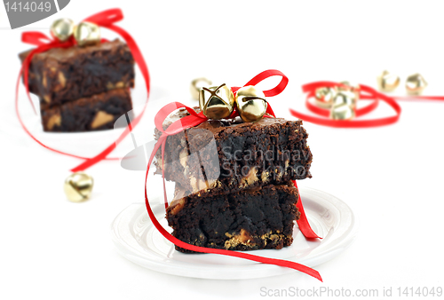 Image of Chocolate Fudge Peanut Butter Brownies with Christmas Ribbons an