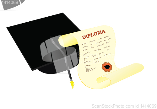 Image of academic hat with diploma 