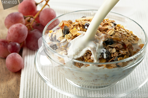 Image of granola and milk splash