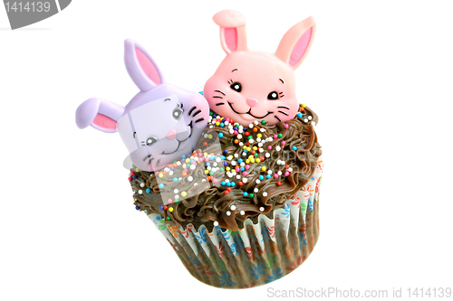 Image of Chocolate Easter Cupcake with two bunnies