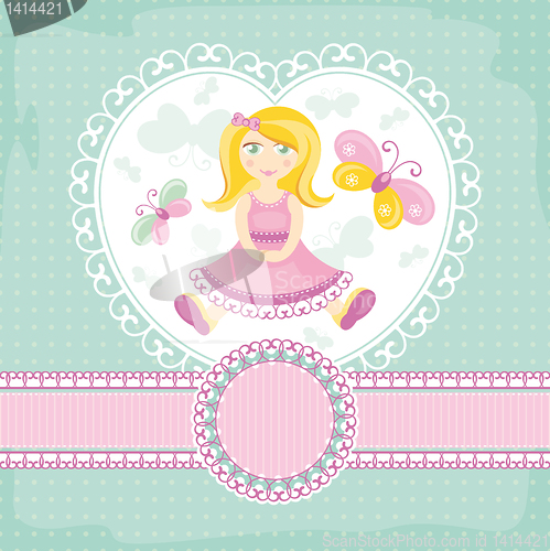 Image of vector baby card with girl