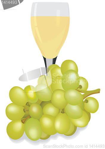 Image of Glass of wine with a bunch of grapes. 