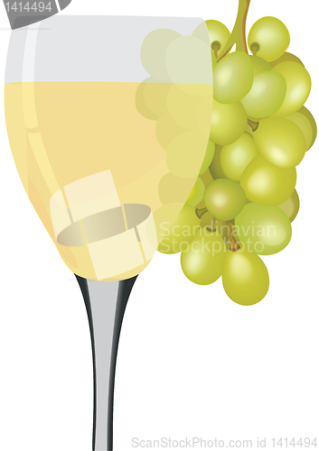 Image of Glass of wine with a bunch of grapes.