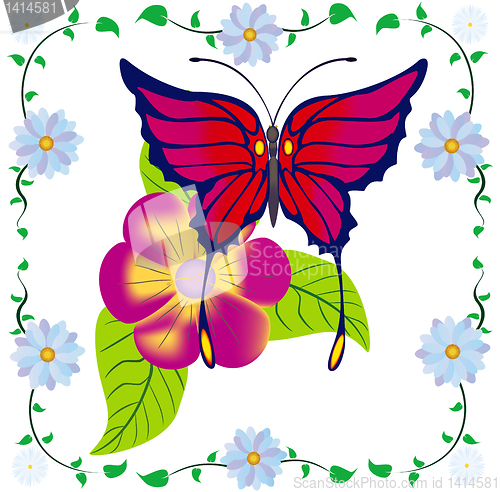Image of Abstract butterfly against a flower in a flower frame.