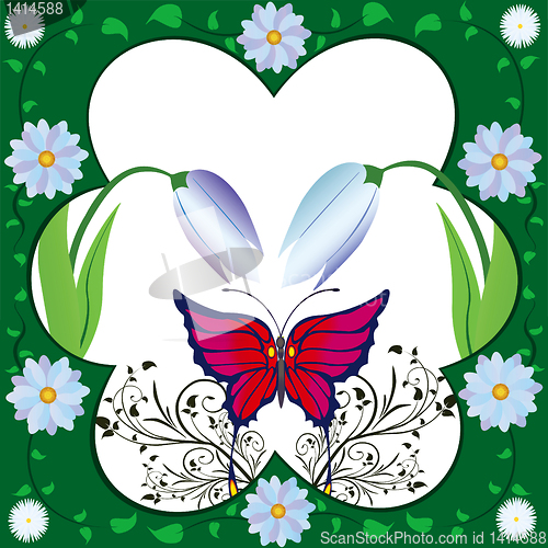 Image of Abstract butterfly against a flower in a flower frame.