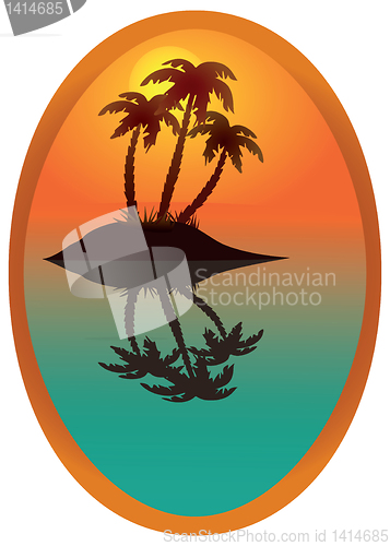 Image of Tropical island in a wooden frame.