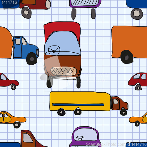 Image of Abstraction, children's drawings of cars, seamless pattern.