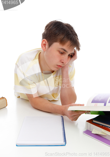 Image of Boy reading studying textbooks