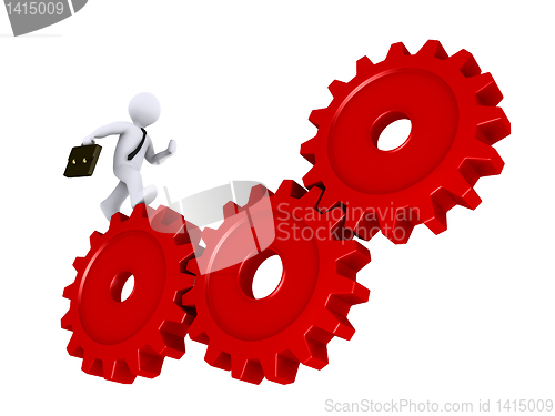 Image of Businessman running on cogs