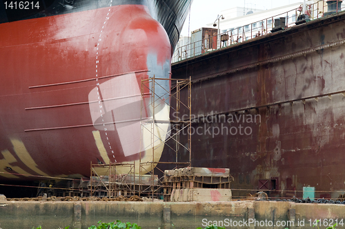 Image of Detail of ship in a floating dock