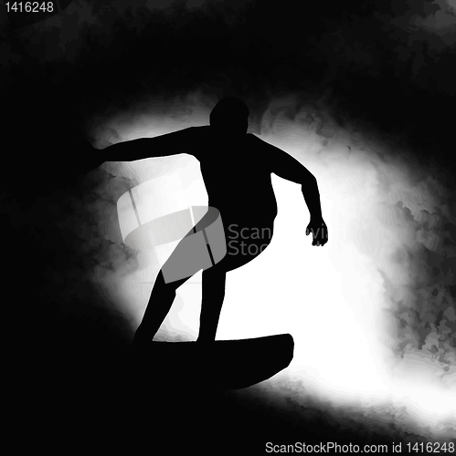 Image of Silhouette Surfer Riding Wave 