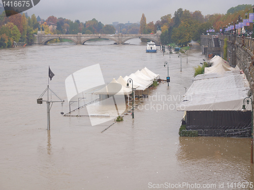 Image of River Po flood in Turin, Piedmont, Italy