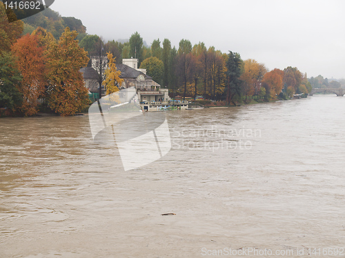 Image of River Po flood in Turin, Piedmont, Italy