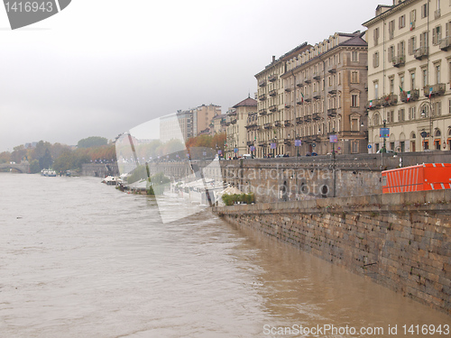 Image of River Po flood in Turin, Piedmont, Italy