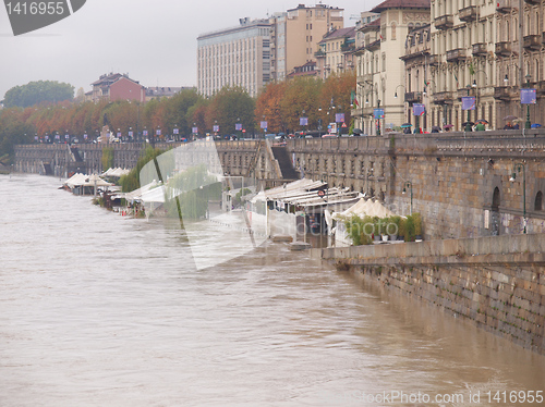 Image of River Po flood in Turin, Piedmont, Italy