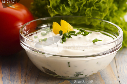 Image of Delicious cream cheese with chives and vegetables