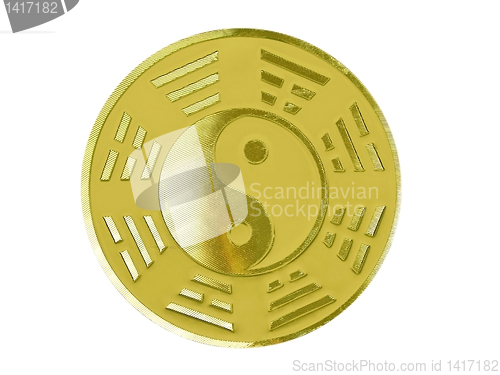 Image of golden  yin yang with trigrams
