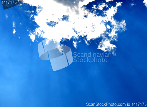 Image of Blue sky with clouds and sun rays