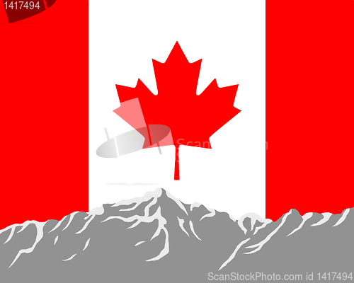 Image of Mountains with flag of Canada