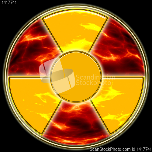 Image of radiation hazard sign on the background of ecological disaster