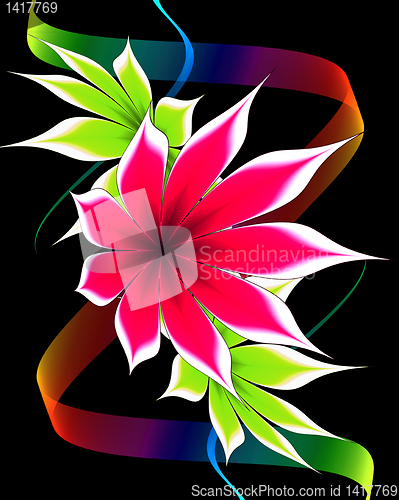 Image of abstract flower and  ribbon on a black background
