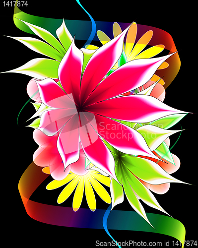 Image of abstract flower and  ribbon on a black background