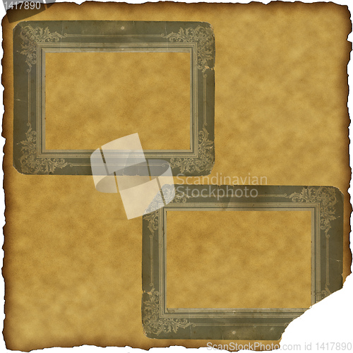 Image of vintage scrapbook old paper with frames 