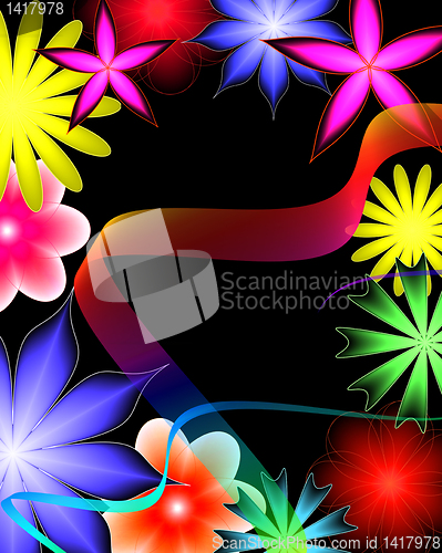 Image of abstract flower and  ribbon on a black background