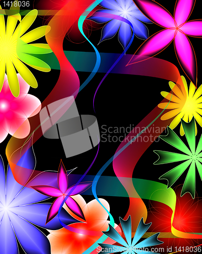 Image of abstract flower and  ribbon on a black background