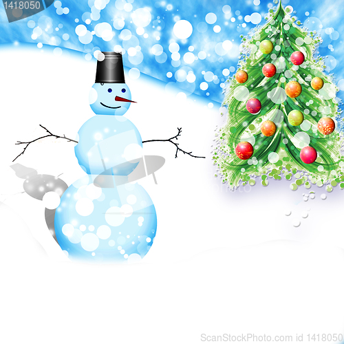 Image of christmas snowman and christmas tree