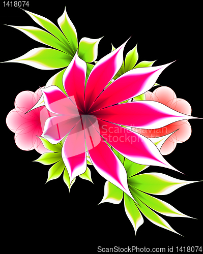 Image of abstract flower and  ribbon on a black background