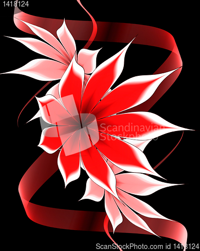Image of abstract flower and  ribbon on a black background
