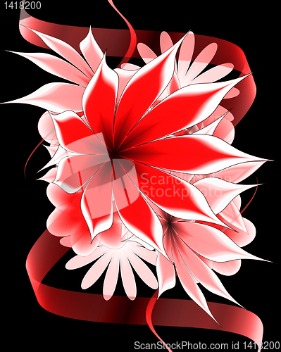 Image of abstract flower and  ribbon on a black background