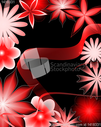 Image of abstract flower and  ribbon on a black background