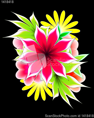 Image of abstract flower and  ribbon on a black background