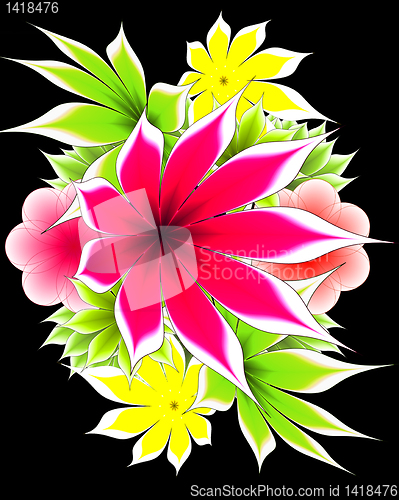 Image of abstract flower and  ribbon on a black background