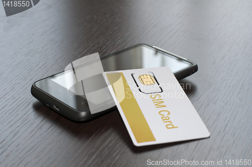 Image of SIM card and mobile phone