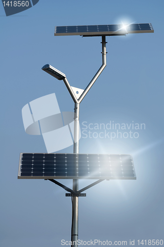 Image of Solar panels and lamp