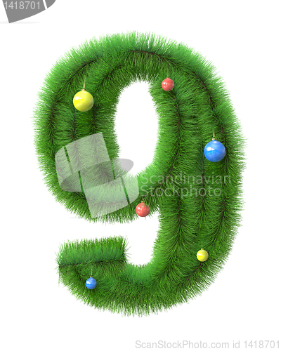 Image of 9 number made of christmas tree branches