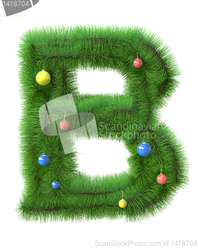 Image of B letter made of christmas tree branches