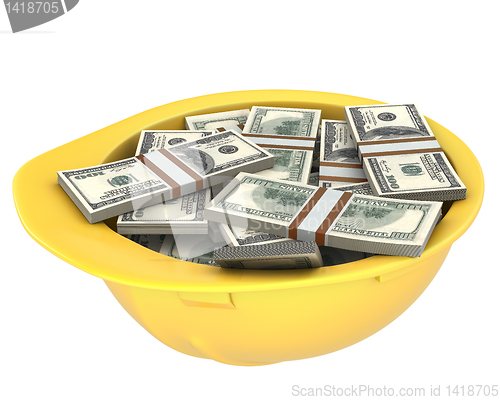 Image of Yellow helmet full of dollars