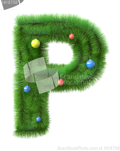 Image of P letter made of christmas tree branches