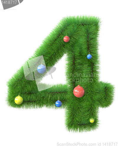 Image of 4 number made of christmas tree branches