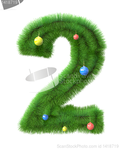 Image of 2 number made of christmas tree branches