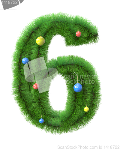 Image of 6 number made of christmas tree branches