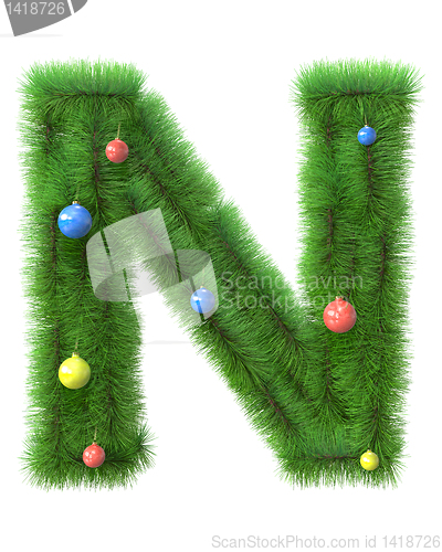 Image of N letter made of christmas tree branches