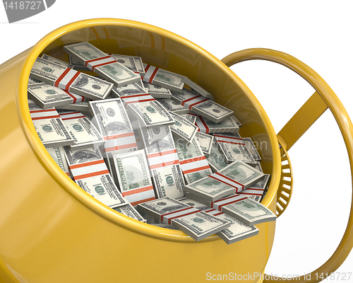 Image of Concrete mixer full of dollars closeup