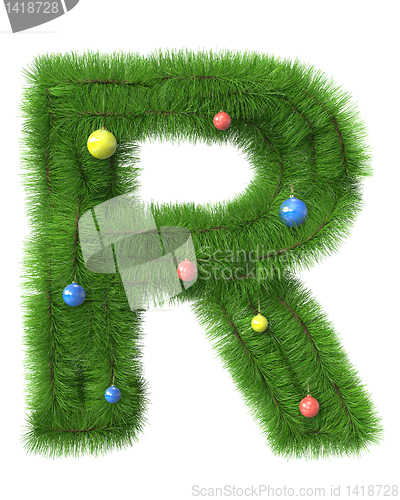 Image of R letter made of christmas tree branches