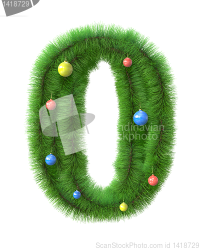 Image of 0 number made of christmas tree branches