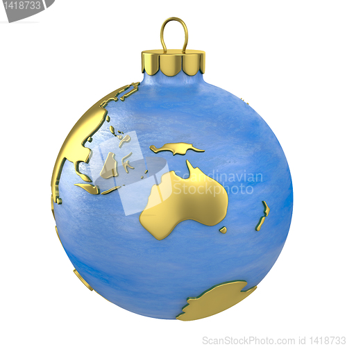 Image of Christmas ball shaped as globe or planet, Australia part